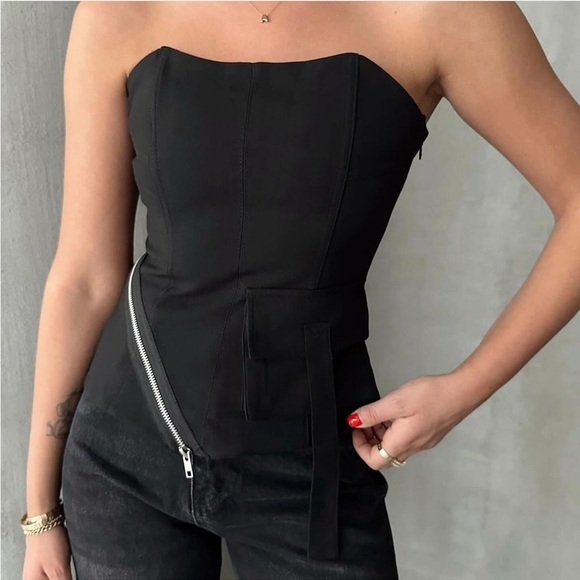 ZARA STRAPLESS ZIPPER BUSTIER TOP - Picture 7 of 12